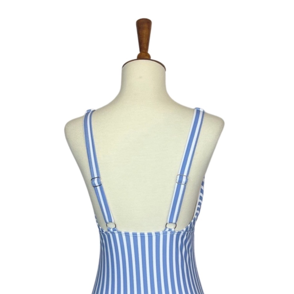 Blue and White Striped Plunging V-neck Swimsuit - Picture 8 of 10